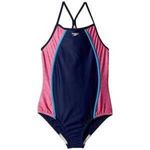 Speedo  Heather Splice One Piece Swimsuit Girls sz 10 Blue Harmony